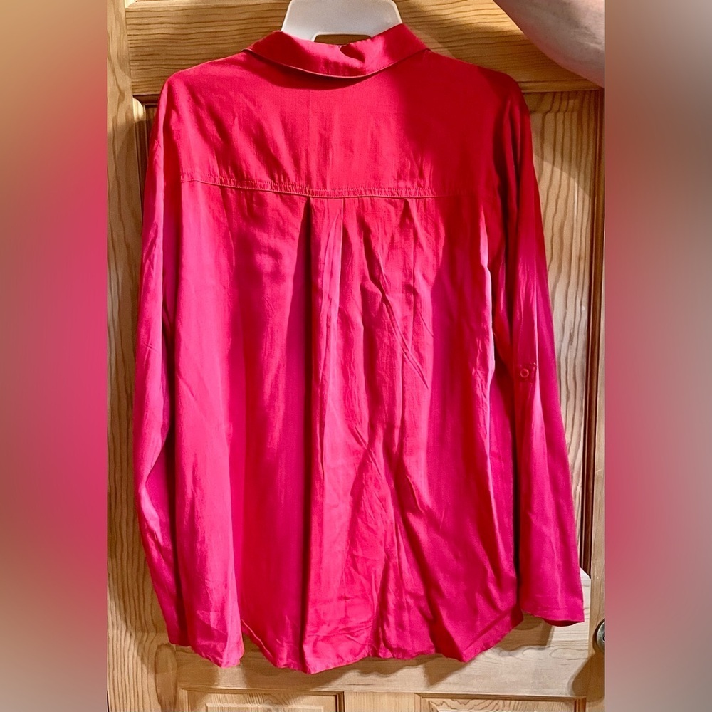 NWT Tendency All Silk Hot Pink Blouse M Barbiecore Fuchsia Lux Dopamine Dressing - Picture 9 of 12
